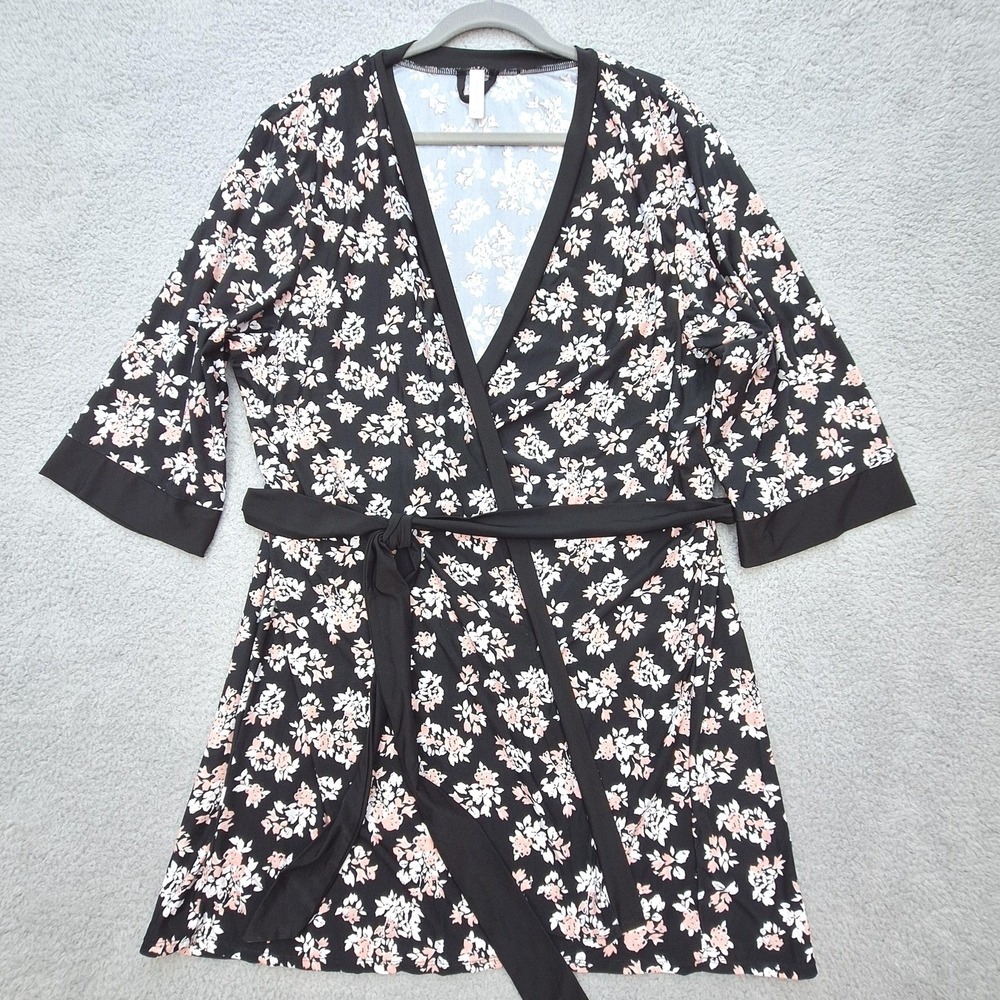 Marilyn Monroe Robe Womens XL Black Pink Floral Kimono‎ Wrap Loungewear